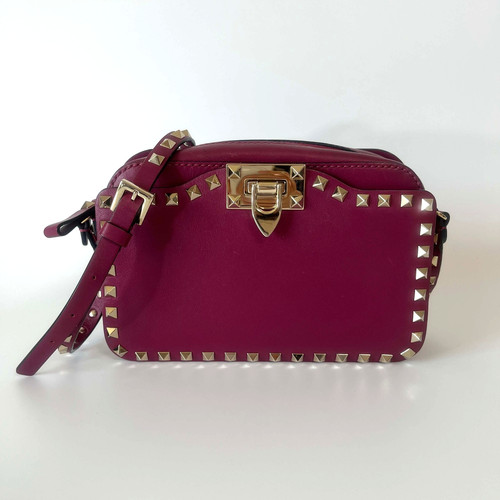 Authentic Valentino Garavani Rockstud Camera Bag Burgundy (Pantone 7426C)Leather