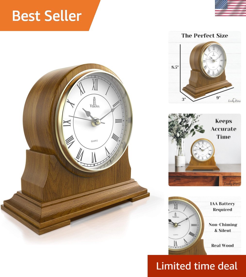 Mantel Clock for Living Room - Decorative Wood Mantle Clock 