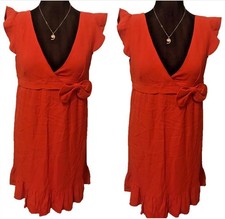 VALENTINO RED V Neck Side Bow Accent Ruffle dress size 48