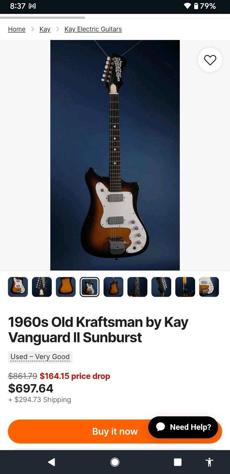 Old Kraftsman Kay Vanguard K102 1960s Electric Guitar Sunburst Solid Body