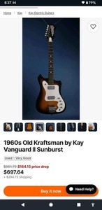 Old Kraftsman Kay Vanguard K102 1960s Electric Guitar Sunburst Solid Body