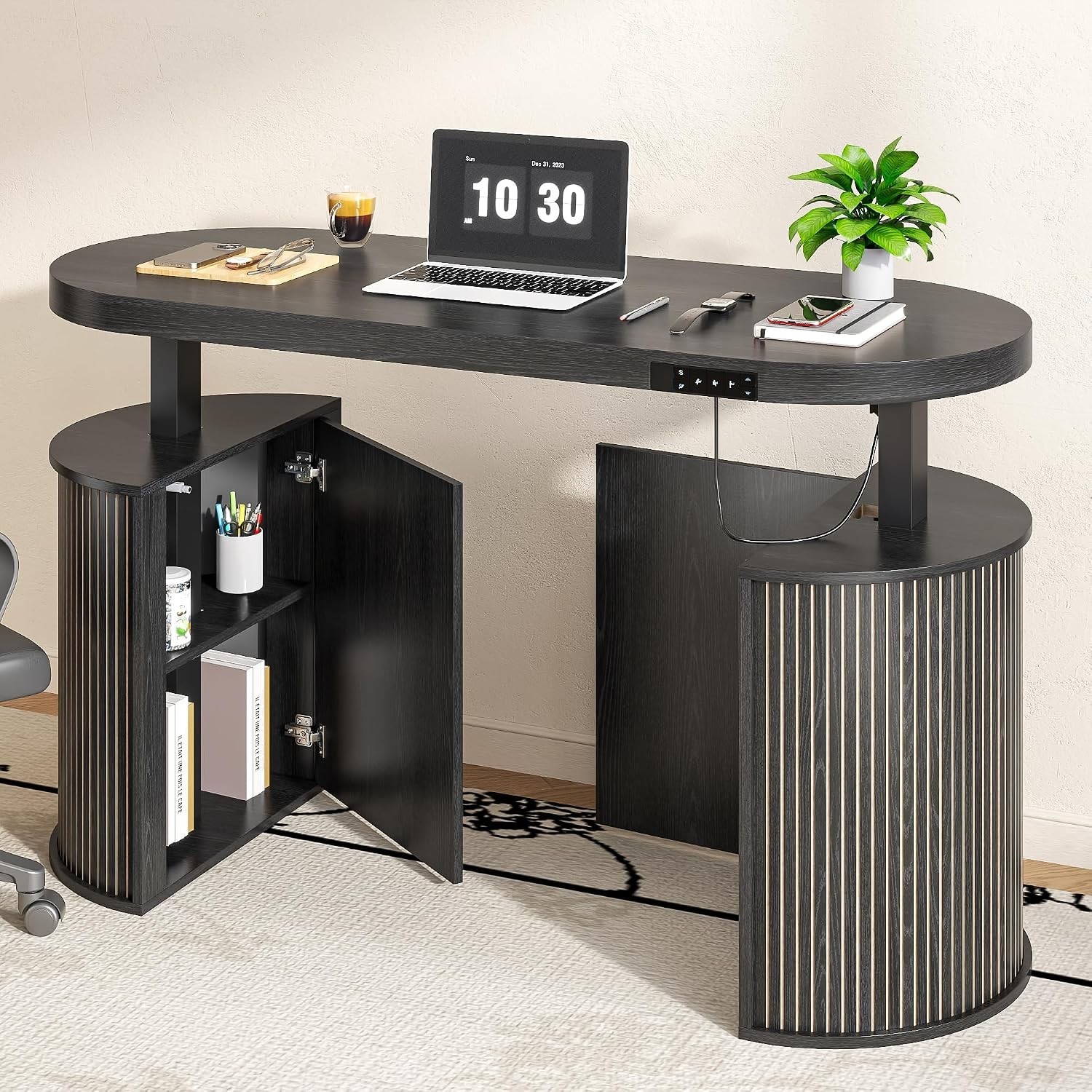 55'' Executive Desk Adjustable Height Computer Home Office Table Power Outlet