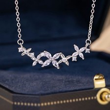 925 Sterling Silver Exquisite Butterfly Crystal Pendant Women Necklace Gifts