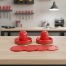 Air Hockey Replacement Parts: 2 Pushers  4 Pucks with Green Flannelette Pads