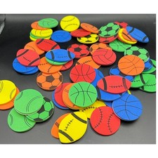 Assorted Set of 66 Colorful Foam Sports Stickers - Back to School, Classroom