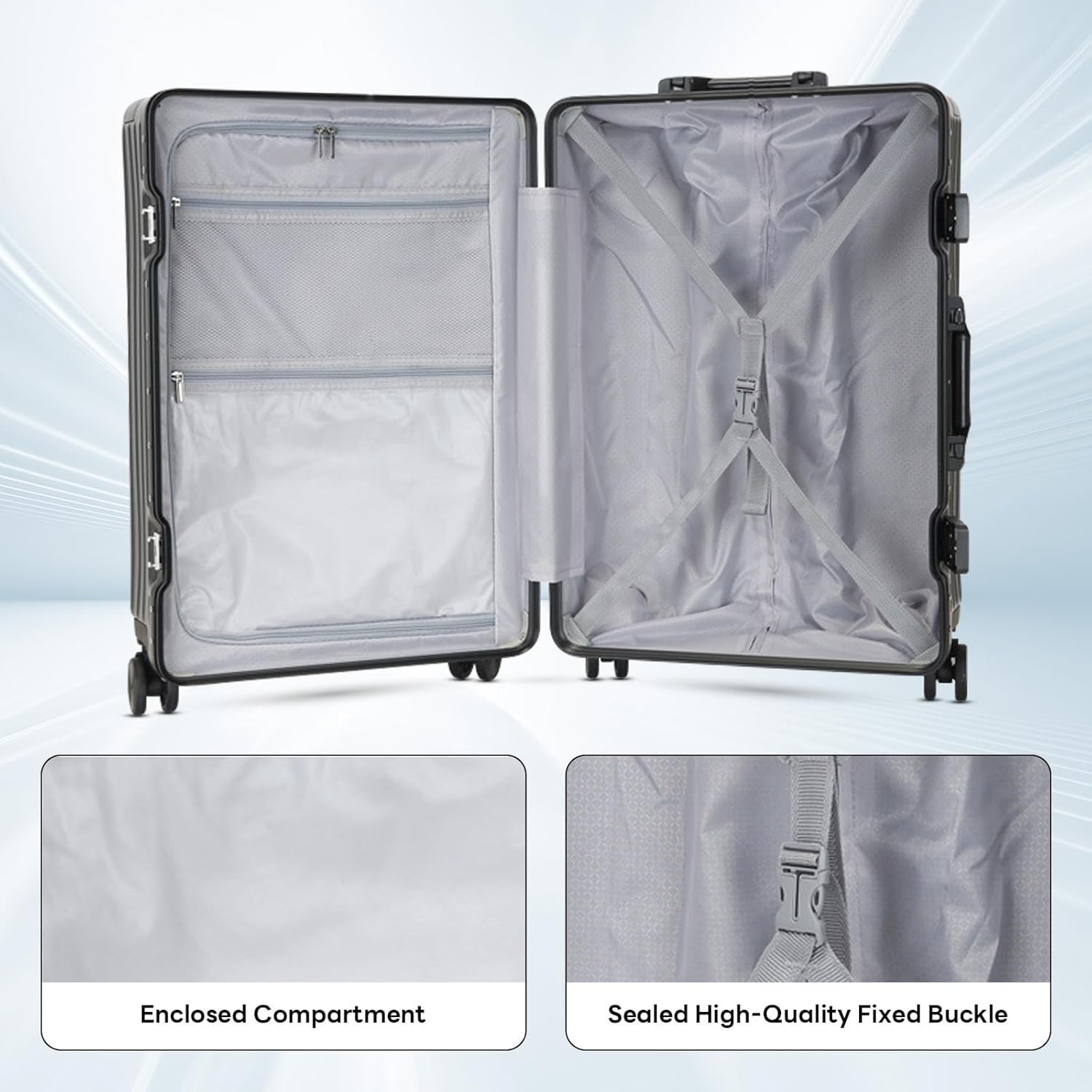 22" Aluminum Framed Suitcase Carry-On Luggage w/ TSA, USB Port, Cup&Phone Holder