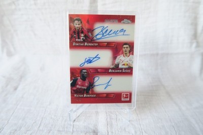 2024 25 Topps Chrome Bundesliga Triple Autograph   Berbatov/Šeško/Boniface 4/5