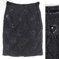 New Y2K Black Lace Skirt Floral Sequin Designer Vtg PERSAMAN NY Midi Formal 6