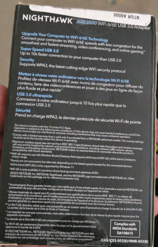 NETGEAR - Nighthawk AXE3000 Tri-Band Wi-Fi 6E USB 3.0 Adapter - Black Brand New! - Image 3 of 4