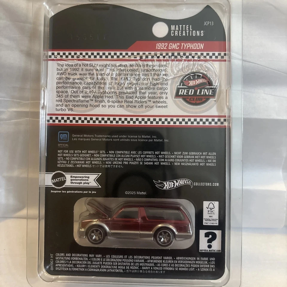 Hot Wheels 2025 RLC 1992 GMC Typhoon Red Ships ASAP - Image 2 of 2
