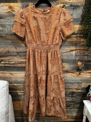 Modest & Beautiful Copper Dusty Rose Vintage Style Long Dress Ex Small EUC VIDEO