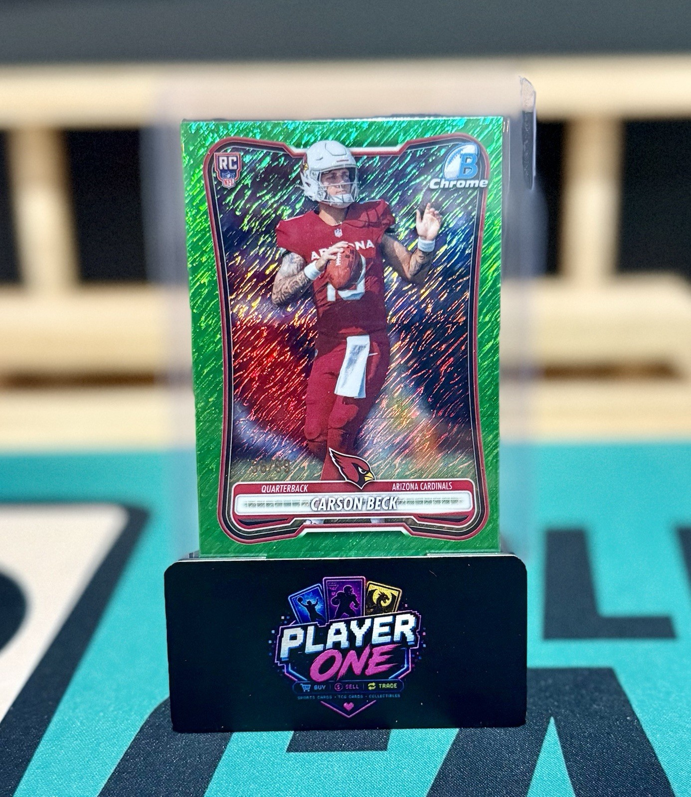 2026 Bowman Chrome Football Carson Beck Green Shimmer /99 RC  Cardinals