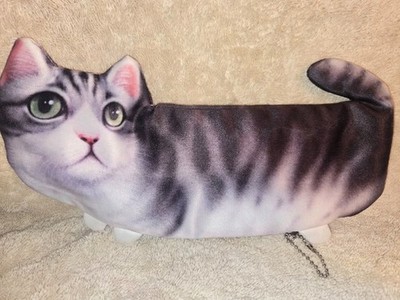 Grey Tabby Cat 3D Photo Print Pouch - 10 Inch Pencil Case Or Makeup Bag EUC