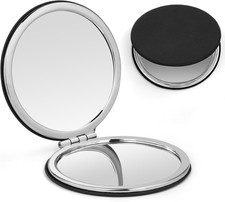 Tragbar Kosmetikspiegel, Mini PU-Leder Taschenspiegel mit 1×/2× Vergrößerung, Zw