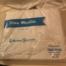 Select Second Double Fitted Bed Size Sheet VTG Made in USA Fine Muslin 54”x76”