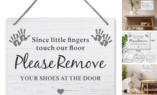 Please Remove Your Shoes Sign, 10x8 Inches Shoes Off Sign for Front Door, white