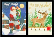(Set of 2) Festive Christmas Cards w/ Envelopes 5"x7" - Happy Holiday - Tis The.