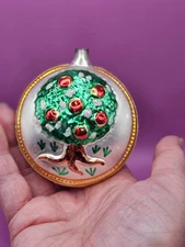 Vintage Old World Christmas Ornament Inge Glas Cherry Tree 2 Sided  3.5" No Top