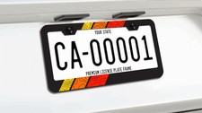 Retro Stripes Trd Topographic Black Stainless Steel License Plate Frame - Orange
