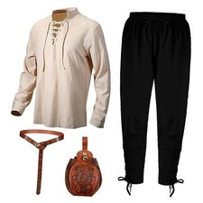 4 Pcs Halloween Men Renaissance Costume Set XX-Large Black, Beige Coffee