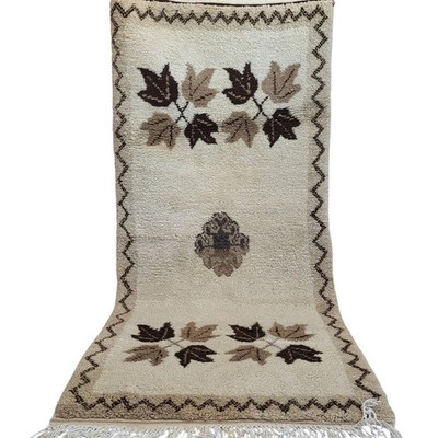 Hand Knotted Moroccan Berber Wool Rug Color Orange Flower Design Carpet Rug