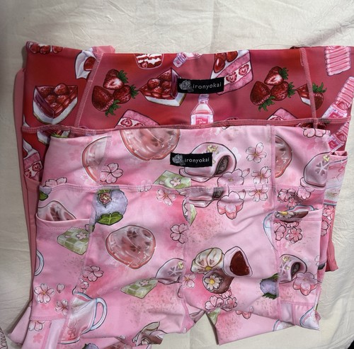 Set Of 2 Iron Yokai Leggings Nylon Spandex Strawberry Red Pink Mochi Limited 2XL