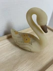 Fenton Custard Swan with Hand Painted Yellow Flowers ~ Signed By Artist EUC