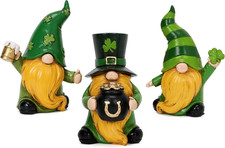 St. Patrick's Day Gnome Figurines Set with Shamrocks and Pot of Gold