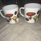 Vintage Milk Glass Mushrooms Mushroom Coffee Mugs, R Carmen, Arcopal FRANCE