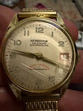 Vintage Newbrook Swiss Calendar Manual Wind Watch 10K GF Band Ref 2324 34mm
