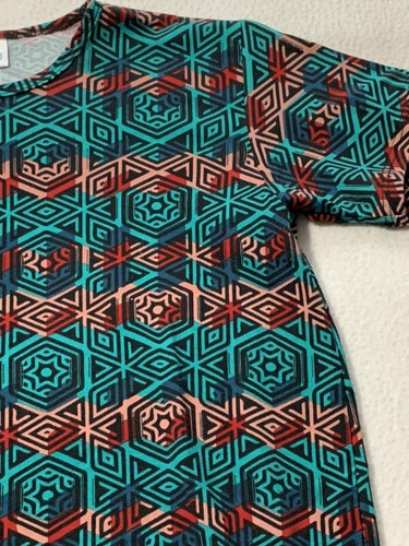 Lularoe Girls 12 Gracie Tunic Shirt Top Teal Pink Red Black Geometric - Picture 2 of 5
