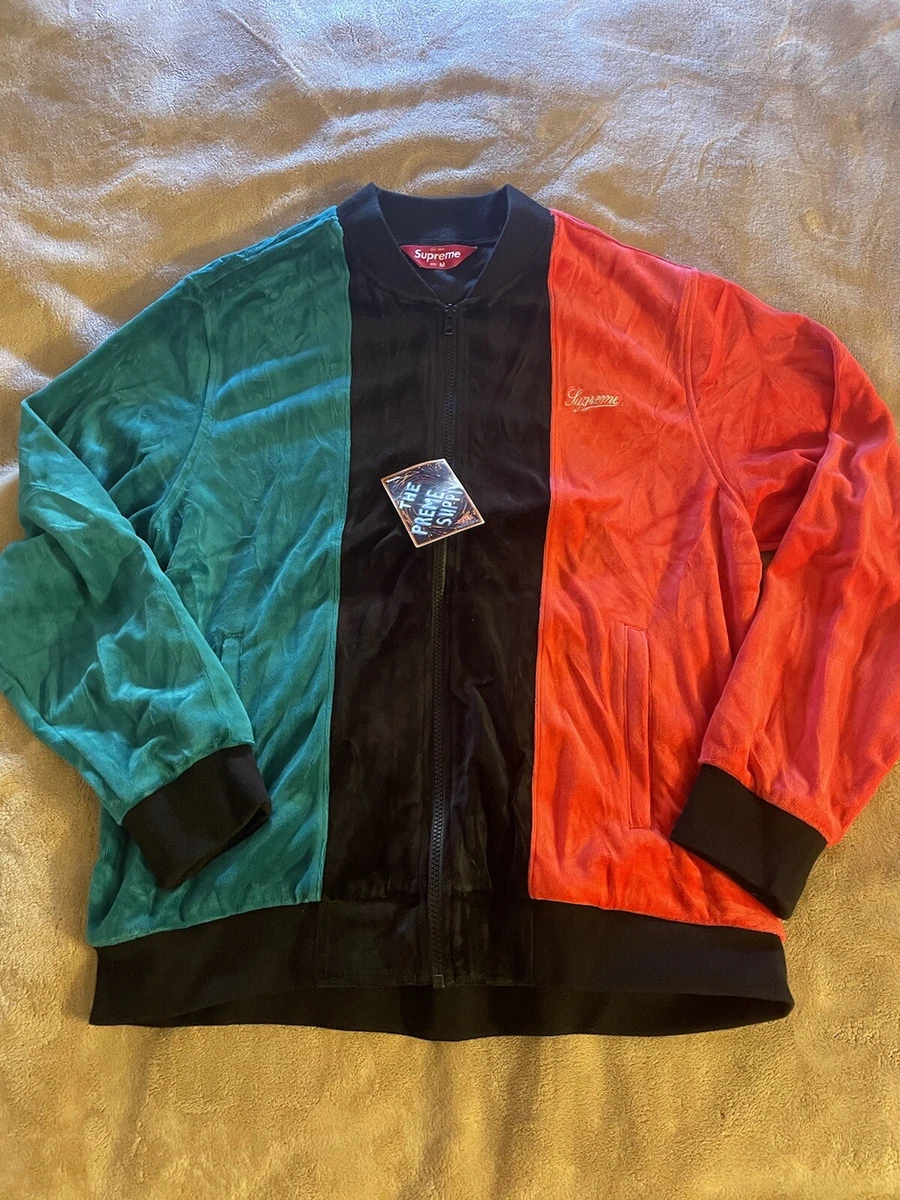 SUPREME VELOUR ZIP UP SWEATSHIRT BLACK GREEN RED SS18 SIZE Medium