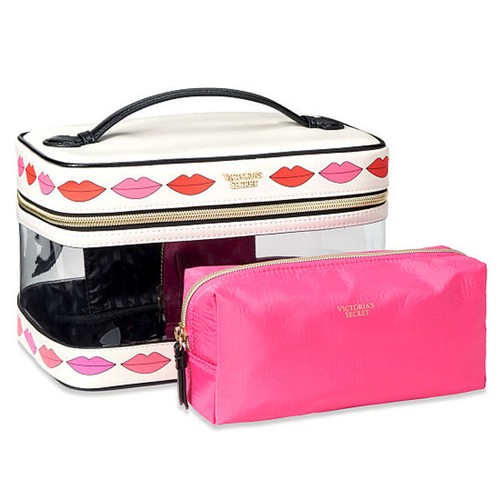2 PC VICTORIAS SECRET JUST A KISS WEEKENDER TRAIN COSMETIC MAKEUP