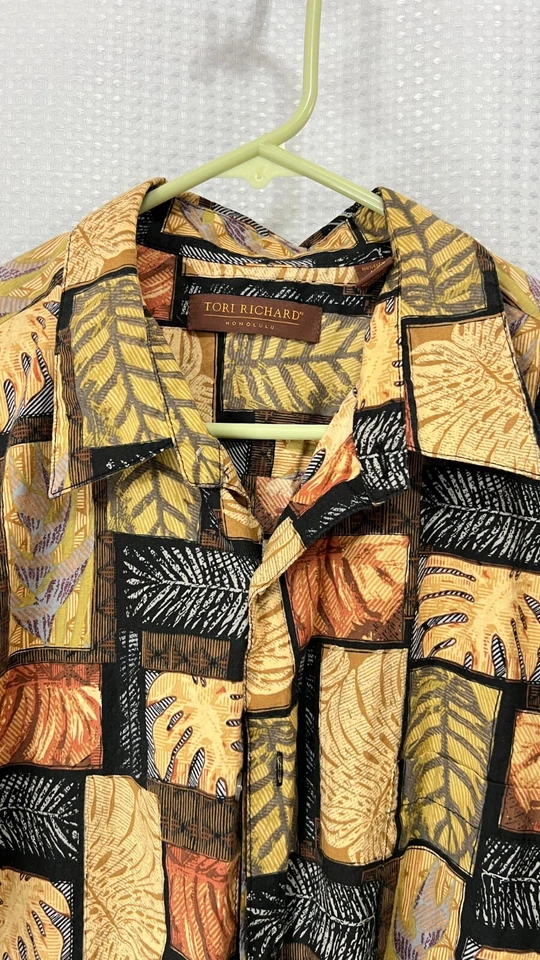 TORI RICHARD мужчин XL рубашка коричневый цветочный тропический отпуск коротким рукавом Гавайи США - Изображение 3 из 4