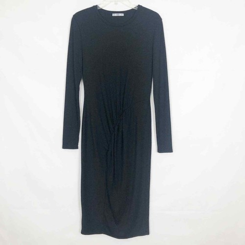 Long Sleeve Ruched Black Maxi Dress 