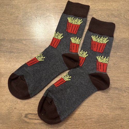 NWT French Fry Dress Socks Novelty Men 9-11 Gray Crazy Fun Sockfly