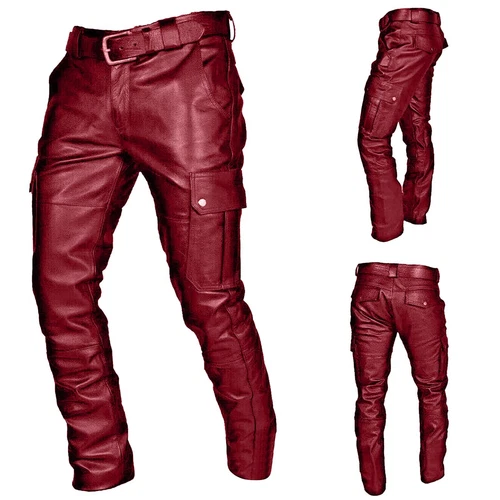 Herren Lederhose Steampunk Gothic Retro Motorradhose Hose Lang Slim Fit - Bild 9 von 28