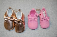 Baby Girls 2 LOT CRIB SHOES High Top MOCCASINS BOOTIES Rose Gold, Dk Pink 0-3 MO