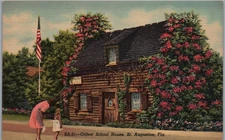 Oldest School House St Augustine Florida Red Cedar Log Building USA Flag