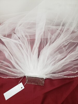 NEW Dareth Colburn 2 Layer Wedding Bridal White Veil Crystal & Pearl Edge  30''