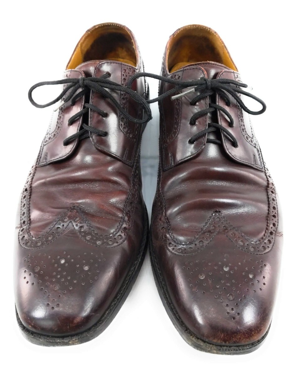 Cole Haan Mens Burgundy Wingtip Brogue Oxford Leather Dress 