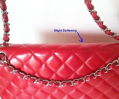 Authentic CHANEL Red Lambskin Classic Maxi Single Flap Bag SHW silver  hardware