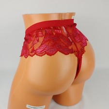 LANE BRYANT CACIQUE NO SHOW THONG 22/24 PANTY PLUS RED METALLIC RED LACE SOLID