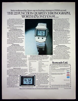 Vintage Digitaluhr Werbung Scotcade - 1978 Original Press Cutting F113