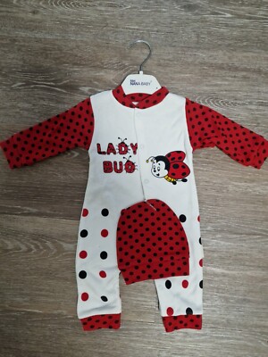 Nana Baby Overall mit Mütze Lady Bug 100% Baumwolle Gr. bis 3 Monate