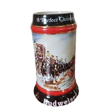 Vintage Budweiser Beer Mug Clydesdale Horses Holiday stein by Ceramarte 1992