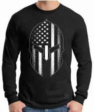 Spartan Helmet LONG SLEEVE T-SHIRT  Patriot USA Flag Tee  Sparta Warrior