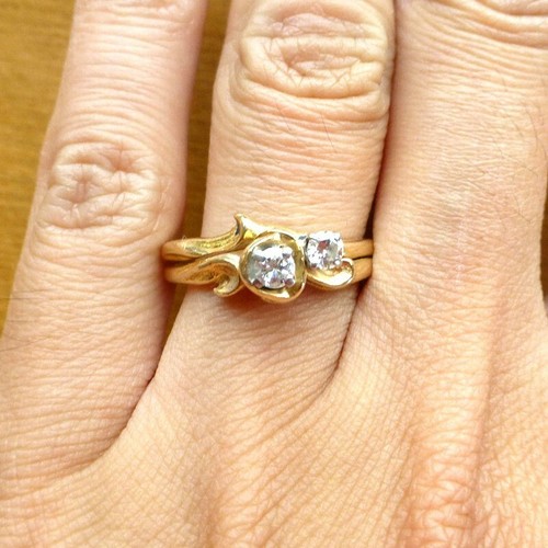 Antiker 14k Gelbgold 0,15ctw VS 2 Diamanten Verlobung Wickelring Set Art Deco