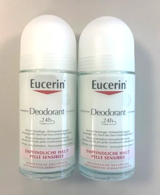2 x EUCERIN Roll On Deodorant Empfindliche Haut, je 50ml, 24h Schutz