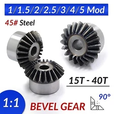 Bevel Gear 15T - 40T Transmission Gears Bevel Teeth 90° 45# Steel Tooth 1:1